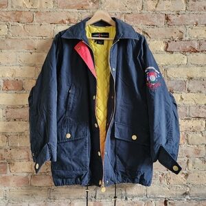 Vintage Escada Esport Navy Red Yellow Colorblock Monogram Zip Jacket Small